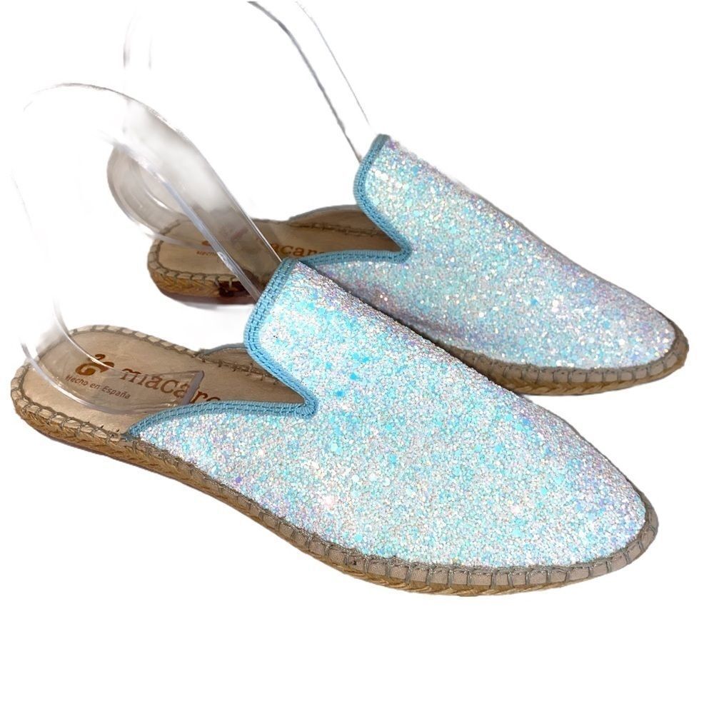 Macarena Glitter Espadrilles Slip On shoes White Bridal Beach 37/6.5